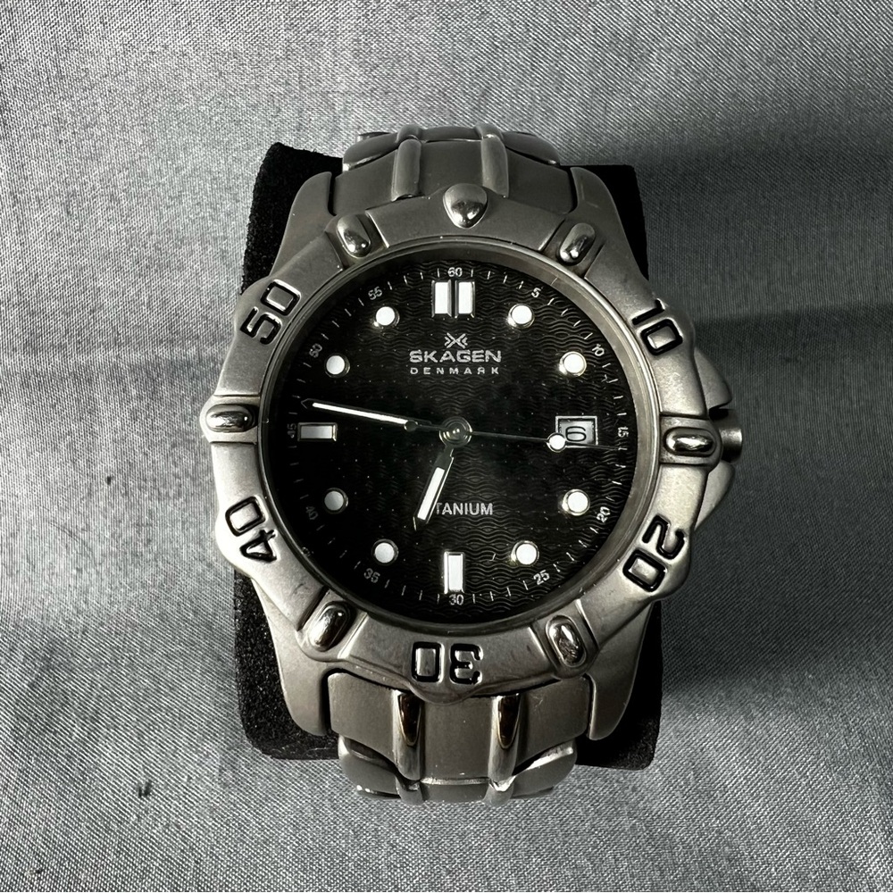 Skagen Titanium Watch with Black and Silver Accents